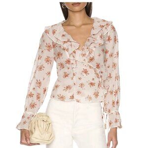 Free‎ People Amanda Ruffle Wrap Top Medium Floral Womens Long Sleeve Boho Chic